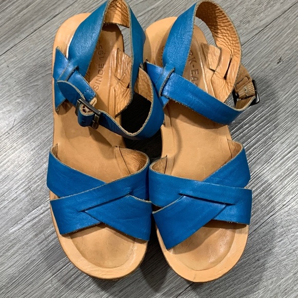 Kork-Ease Turquoise Blue Leather Crossover Slingback Cork Wedge Sandals size 6 - Picture 2 of 12
